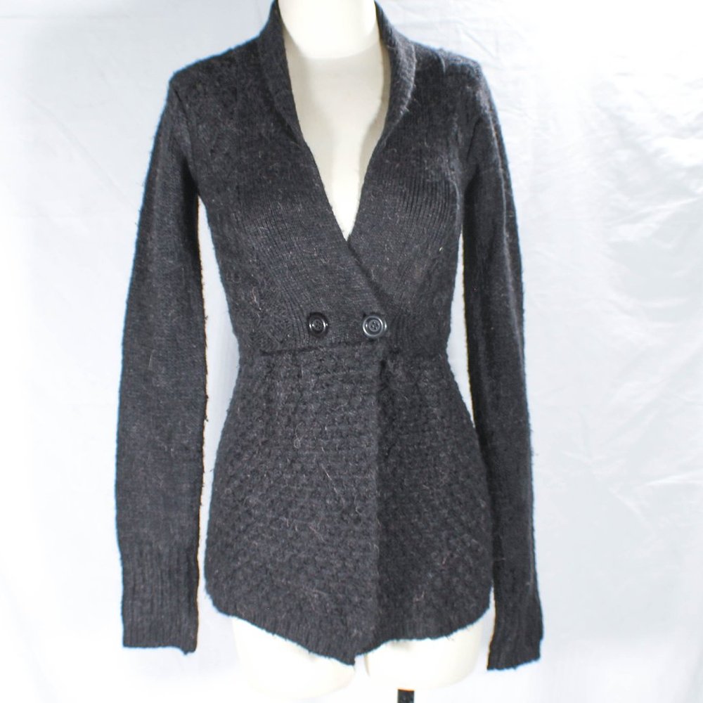 Vintage Y2K Max Azaria BCBG Alpaca Mohair Ash Gray Cardigan Copper Flecks